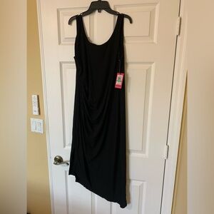 Vince Camuto Ruched Sleeveless Asymmetrical Little Black Maxi‎ Dress Large Chic